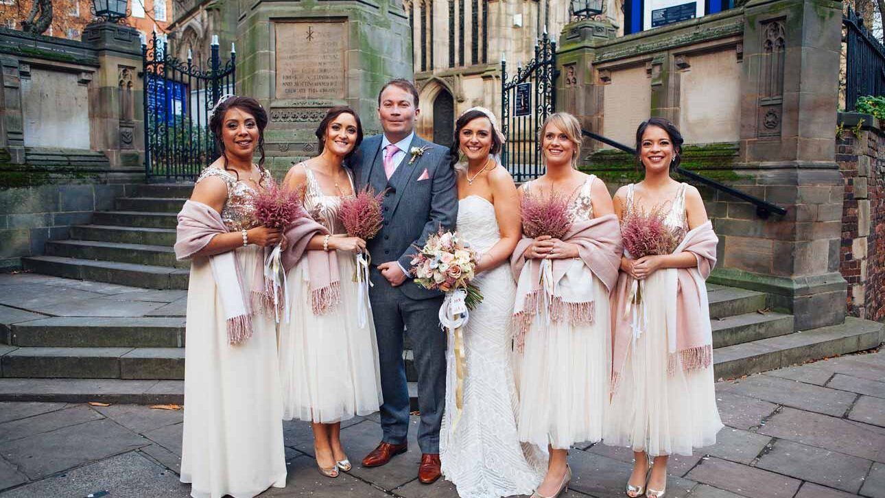 winter wedding bridal paty in the Lace market Nottingham