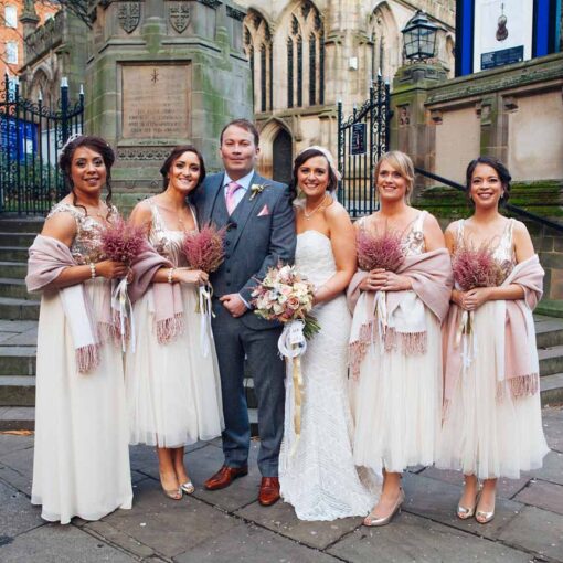 winter wedding bridal paty in the Lace market Nottingham